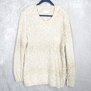 Lucky Brand Cream Knit Sweater XXL Long Sleeve Side Lace Up Detail